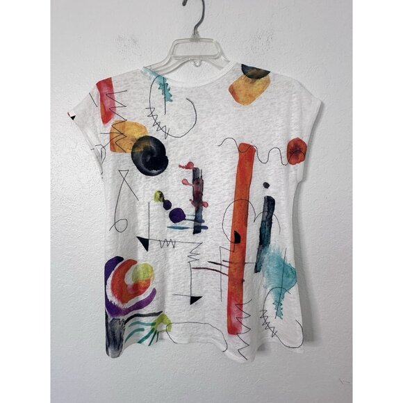 Et' Lois Off White Multicolor Abstract Printed Hi-Lo Women's Tunic Tank Top L - Picture 3 of 4